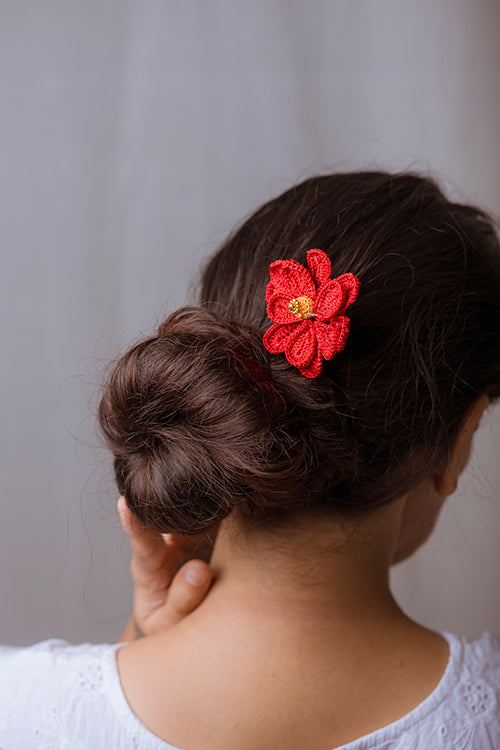 Samoolam Handmade Crochet Hairstick ~ Dark Red Camelia - Image 2