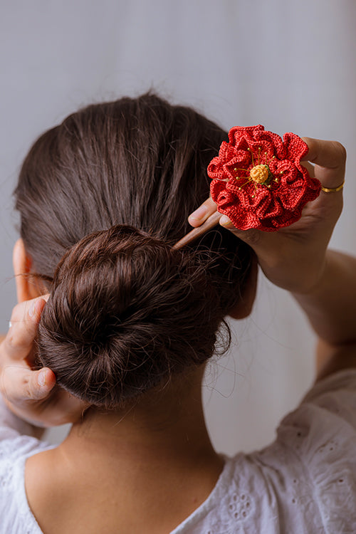 Samoolam Handmade Crochet Hairstick ~ Red Poppy - Image 2