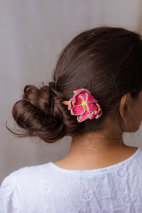 Samoolam Handmade Crochet Hairstick ~ Shimmer Pink Lotus - Image 2