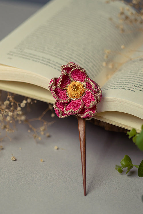 Samoolam Handmade Crochet Hairstick ~ Shimmer Pink Lotus - Image 4