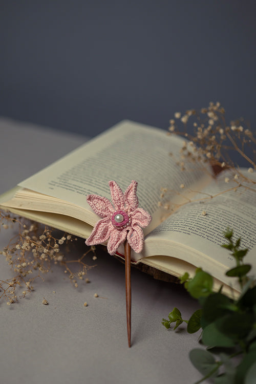 Samoolam Handmade Crochet Hairstick ~ Soft Pink Cosmos - Image 3