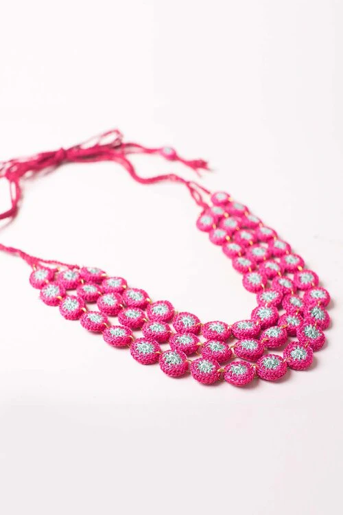Samoolam Handmade Crochet Mausam Necklace - Lotus - Image 2
