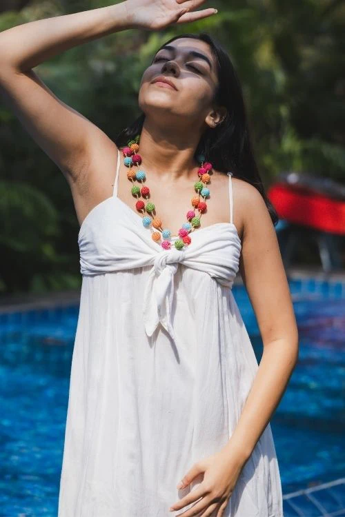 Samoolam Handmade Crochet Mela Necklace - Multicolour Beads - Image 2