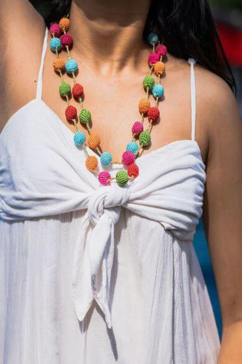 Samoolam Handmade Crochet Mela Necklace - Multicolour Beads - Image 5