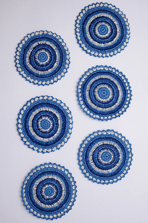 Samoolam Handmade Crochet Table Coasters ~ Blue - Set of 6