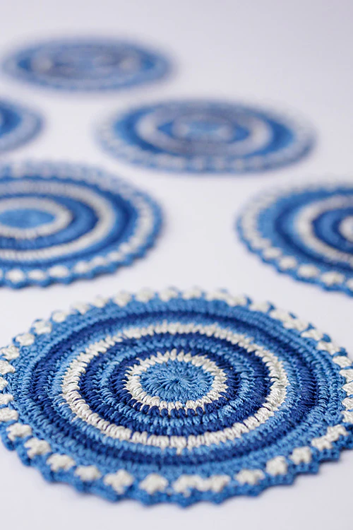 Samoolam Handmade Crochet Table Coasters ~ Blue - Set of 6 - Image 3