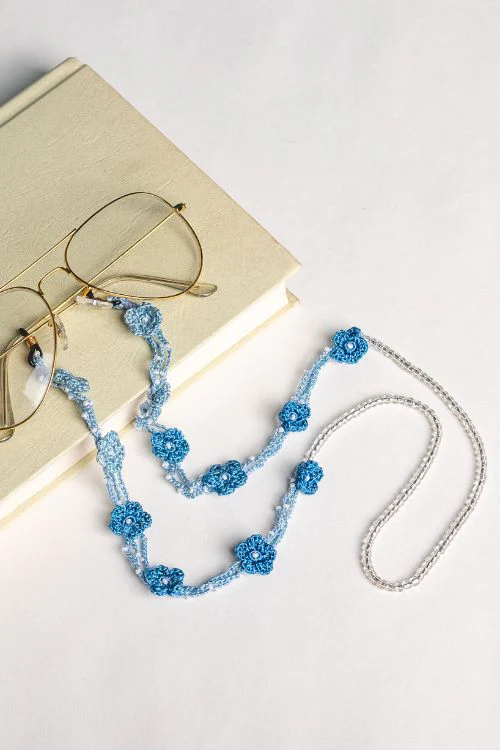 Samoolam Handmade Crochet Wild Roses Spec Chain-Blue - Image 3