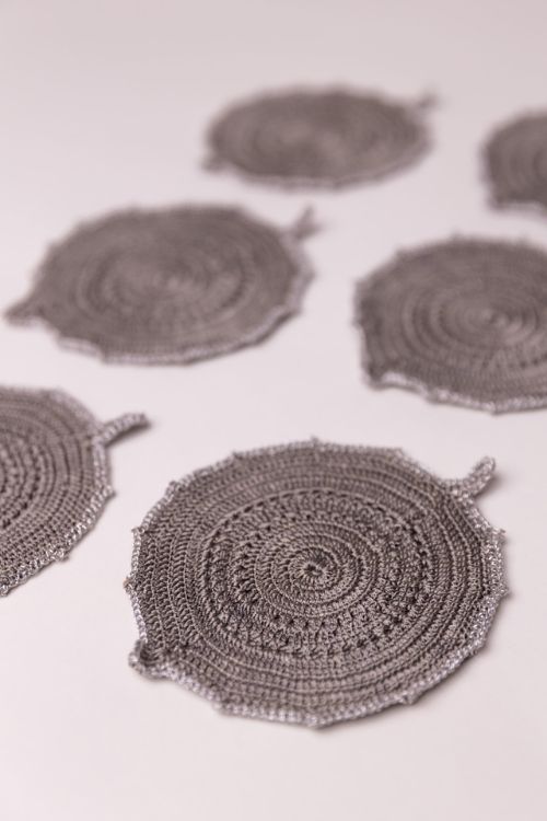 Samoolam Handmade Crochet Ziba Round Coasters Silver Charcoal - Image 3