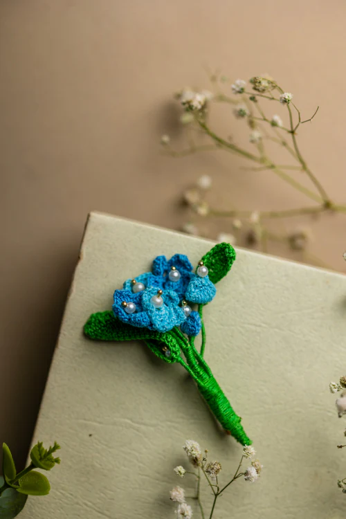 Samoolam Handmade Pearl Jewel Brooch Blue - Image 2