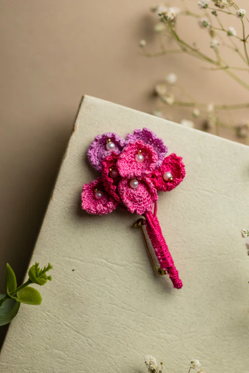 Samoolam Handmade Pink Popies Brooch - Image 2