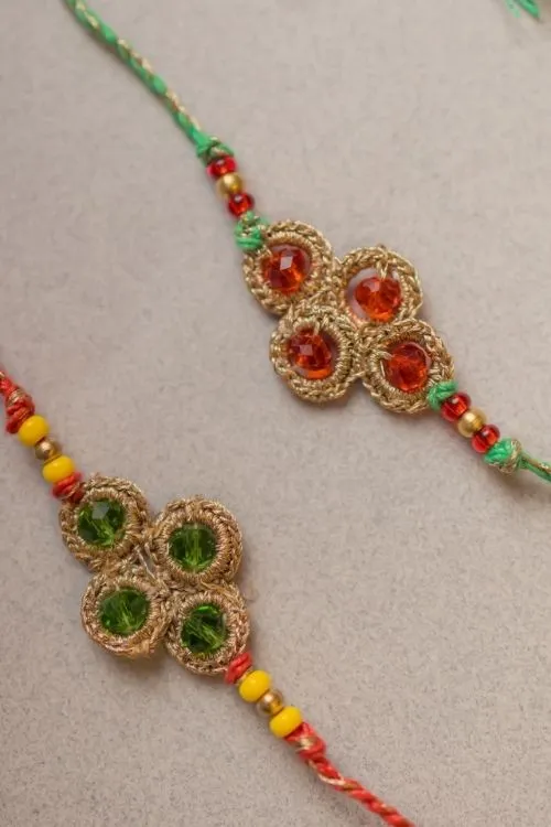 Samoolam Jewelled Diamond Crochet Rakhi (Set of 2) - Image 2