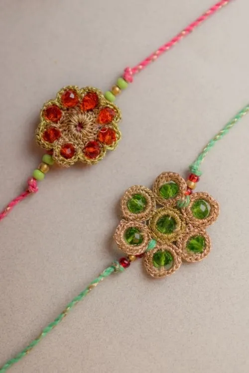 Samoolam Jewelled Flowers Crochet Rakhi (Set of 2) - Image 2