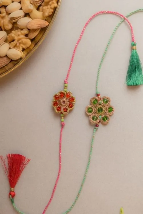 Samoolam Jewelled Flowers Crochet Rakhi (Set of 2) - Image 3