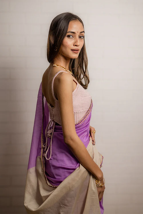 Samoolam Lavender & Champagne Lavanya handwoven sarees - Image 10
