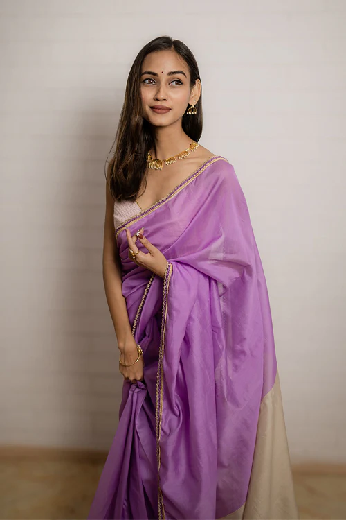 Samoolam Lavender & Champagne Lavanya handwoven sarees - Image 11