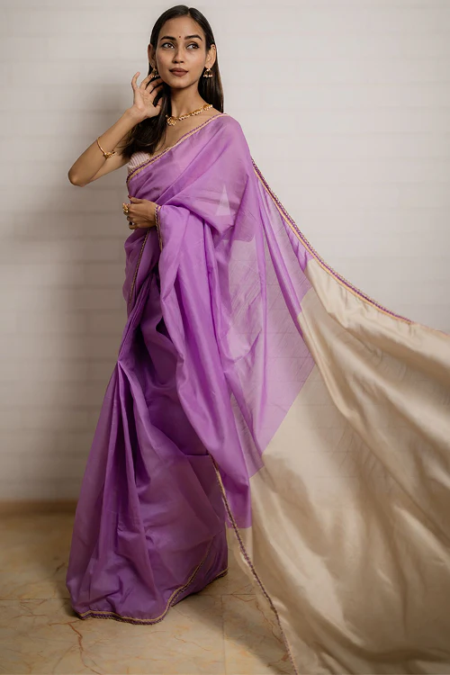 Samoolam Lavender & Champagne Lavanya handwoven sarees - Image 12