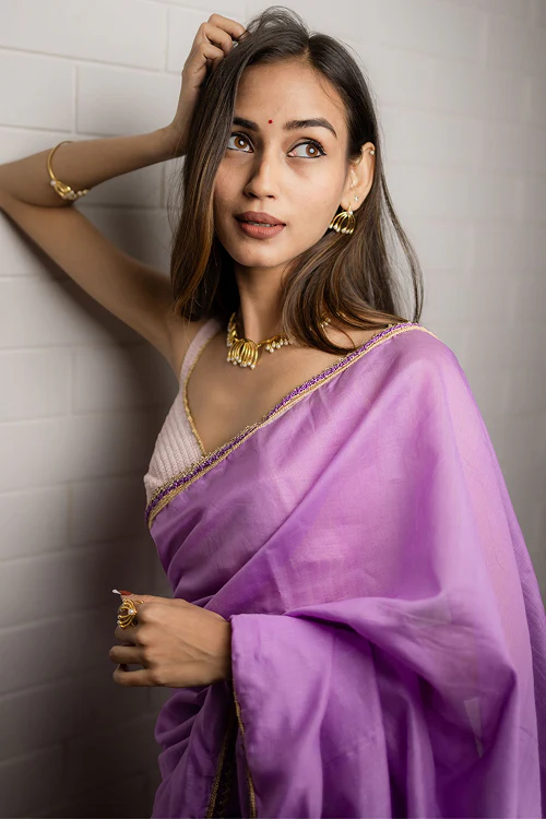 Samoolam Lavender & Champagne Lavanya handwoven sarees - Image 14