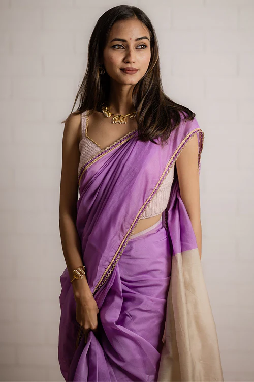 Samoolam Lavender & Champagne Lavanya handwoven sarees - Image 7
