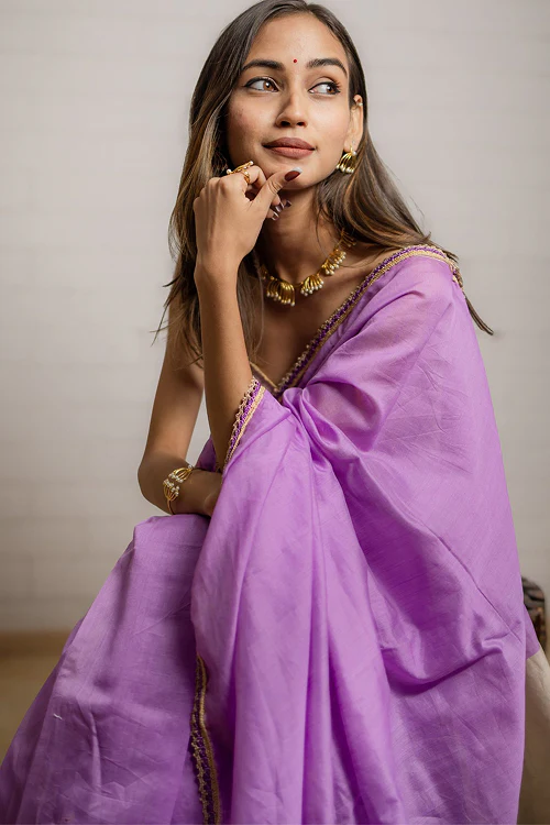 Samoolam Lavender & Champagne Lavanya handwoven sarees - Image 8