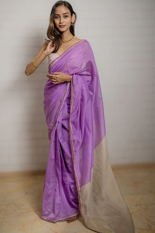 Samoolam Lavender & Champagne Lavanya handwoven sarees - Image 9