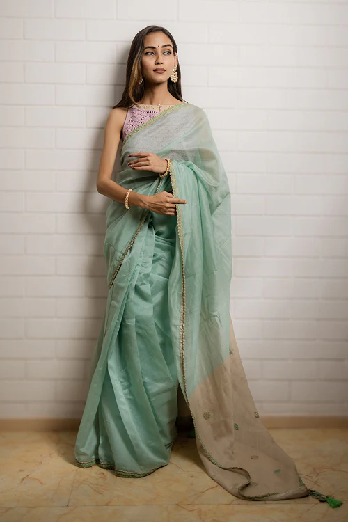 Samoolam Mint & Ivory Lavanya handwoven sarees - Image 10