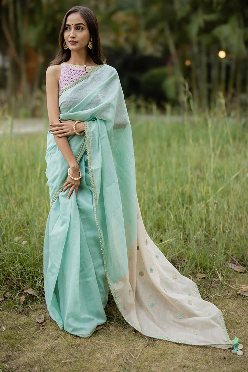 Samoolam Mint & Ivory Lavanya handwoven sarees - Image 16