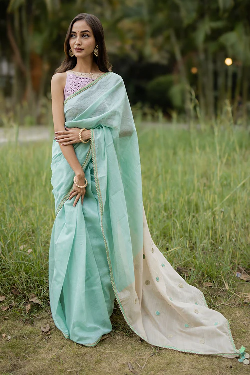 Samoolam Mint & Ivory Lavanya handwoven sarees - Image 2