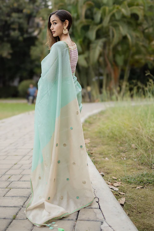 Samoolam Mint & Ivory Lavanya handwoven sarees - Image 4