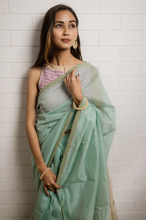 Samoolam Mint & Ivory Lavanya handwoven sarees - Image 5