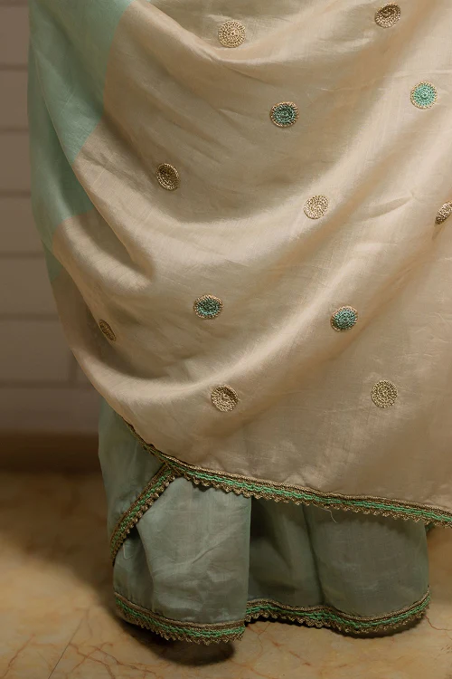 Samoolam Mint & Ivory Lavanya handwoven sarees - Image 7