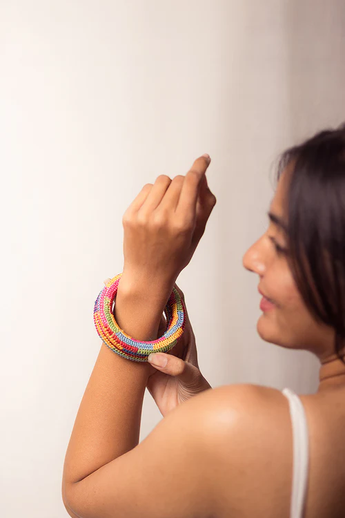 Samoolam Rangat Mosaic Multicolored Chunky Bangle (Set Of 2) - Image 4
