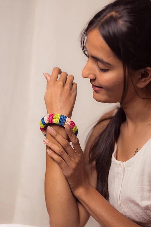 Samoolam Rangat Multicolored Striped Chunky Bangle (Set Of 2) - Image 3