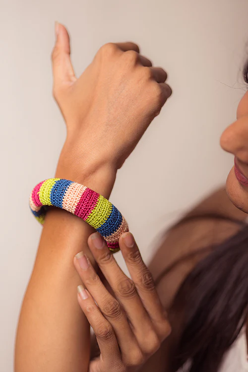 Samoolam Rangat Multicolored Striped Chunky Bangle (Set Of 2) - Image 5