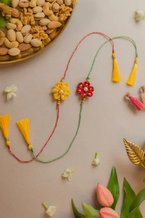 Samoolam Red and Yellow Crochet Rakhi (Set of 2)