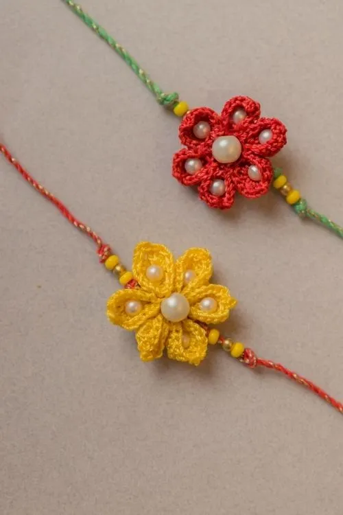 Samoolam Red and Yellow Crochet Rakhi (Set of 2) - Image 2