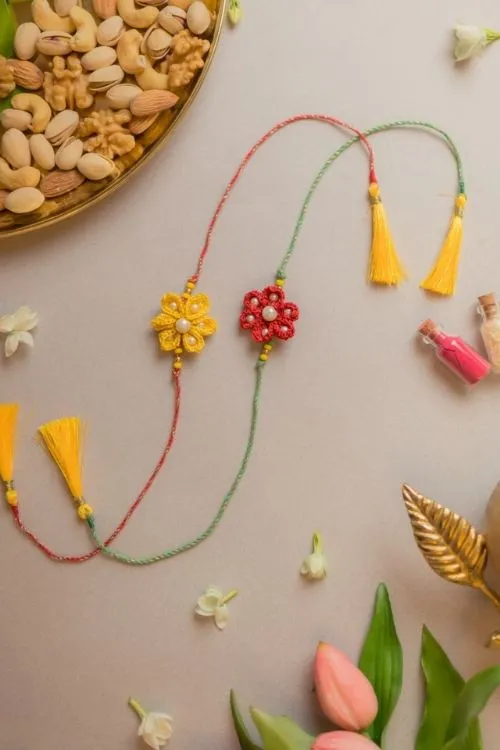 Samoolam Red and Yellow Crochet Rakhi (Set of 2) - Image 3