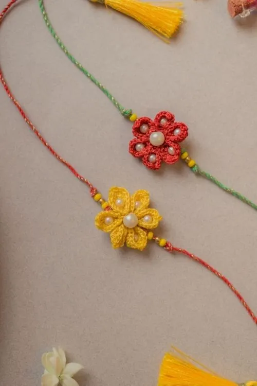 Samoolam Red and Yellow Crochet Rakhi (Set of 2) - Image 4