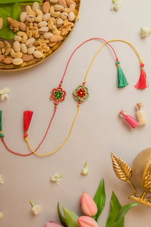 Samoolam Red & Greeen Gem Rakhi (Set of 2)