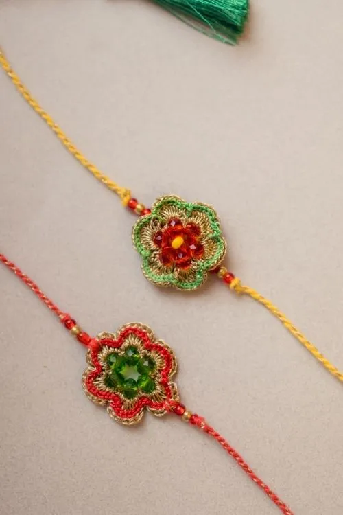 Samoolam Red & Greeen Gem Rakhi (Set of 2) - Image 2