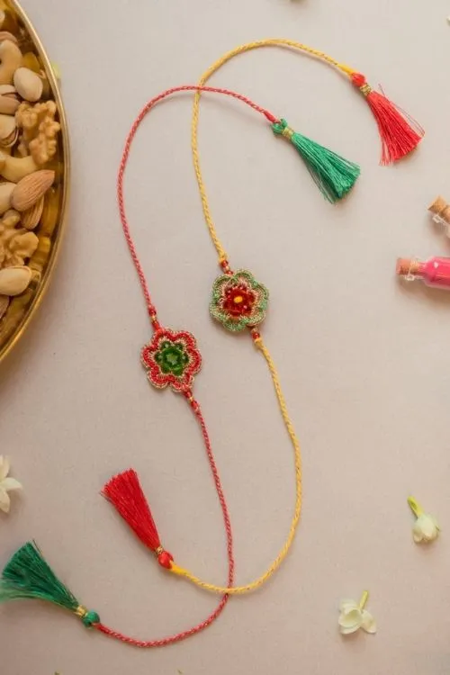 Samoolam Red & Greeen Gem Rakhi (Set of 2) - Image 3