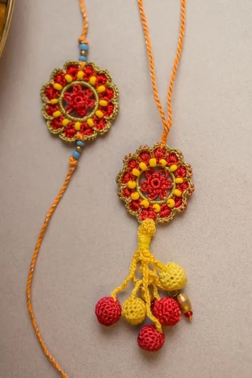 Samoolam Red Mandala Crochet Rakhi & Lumba Set (Set Of 2) - Image 2