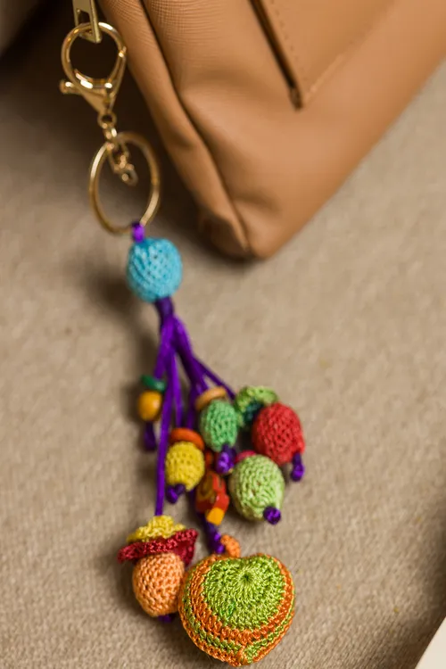 Samoolam Stuffed Heart Crochet Keychain ~ Orange