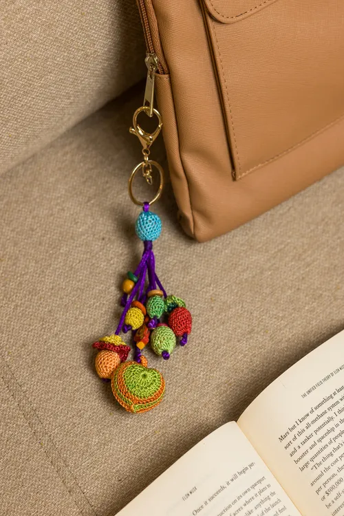 Samoolam Stuffed Heart Crochet Keychain ~ Orange - Image 3