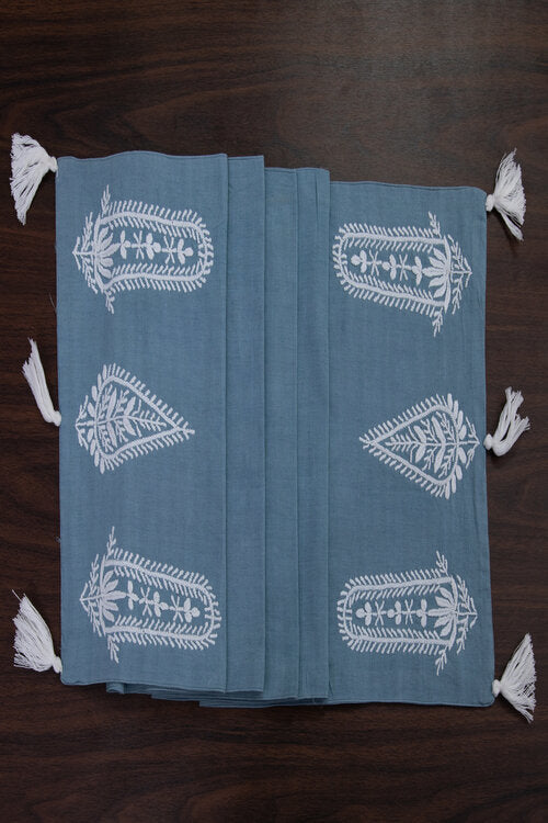 Samuday Crafts Blue Table Runner With Chikankari Embroidery - Image 2