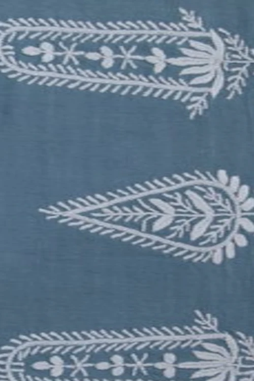 Samuday Crafts Blue Table Runner With Chikankari Embroidery - Image 4