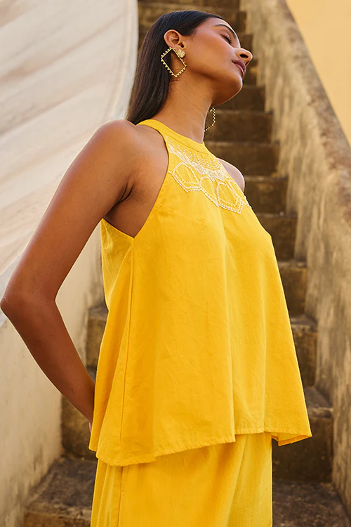 Okhai "Sanctum" Hand Embroidered Mirror and Beadwork Pure Cotton Haltered-neck Top - Image 4