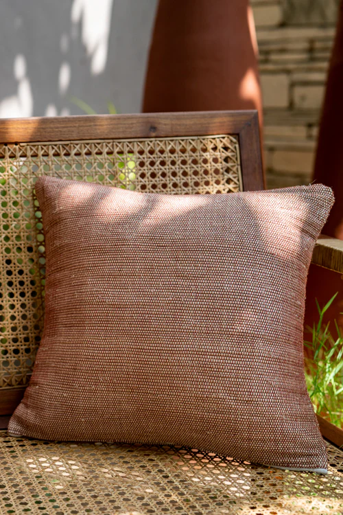 Saral Hand-Woven Cushion Cover (Single Pc)-Brick Red