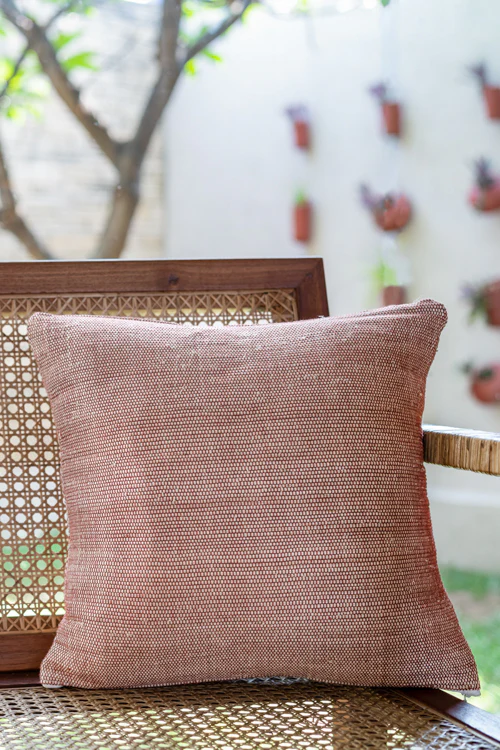 Saral Hand-Woven Cushion Cover (Single Pc)-Brick Red - Image 4