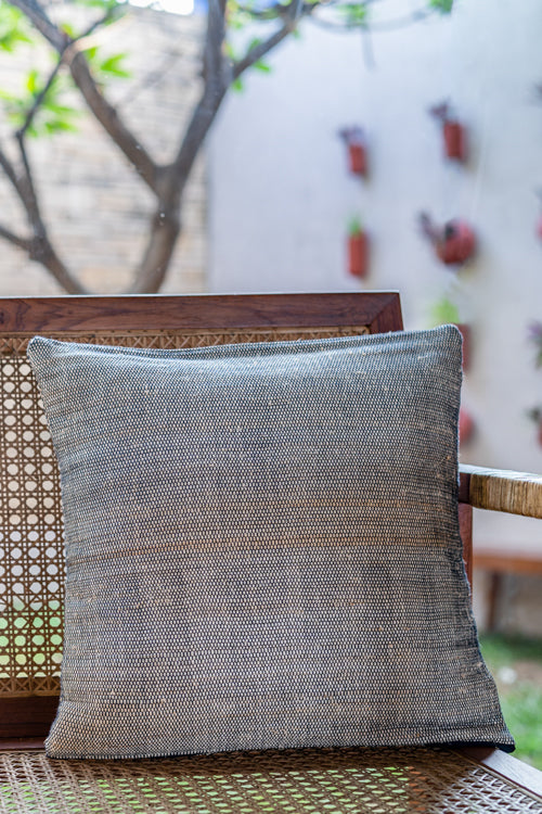 Saral Hand-Woven Cushion Cover (Single Pc)-Charcoal Black