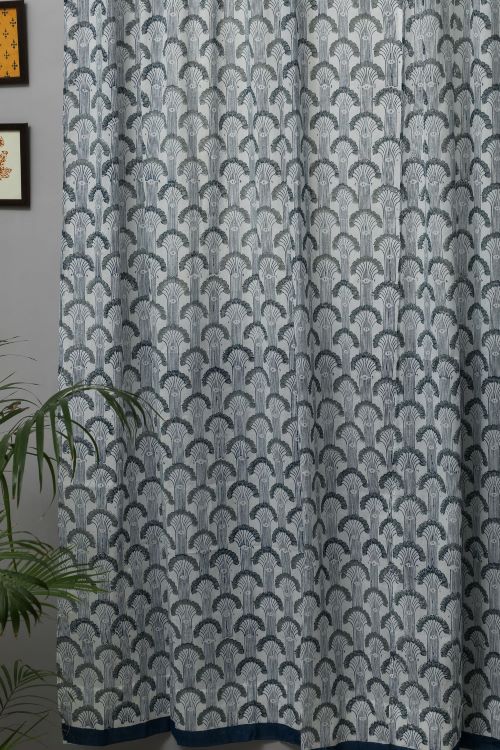 Sooti Syahi Sargasso Blue Hand Block Printed Door Curtain - Image 3